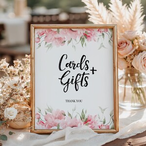 Letrero de boda con tarjetas y regalos, letrero floral para boda, letrero de boda con peonías, letrero floral para boda con tarjetas y regalos, Charlotte, 06