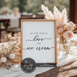 All You Need Is Love And Ice Cream Wedding Sign, Ice Cream Bar Wedding Sign, Minimalist Ice Cream  Wedding Sign, Ice Cream Bar Sign,Blair,04