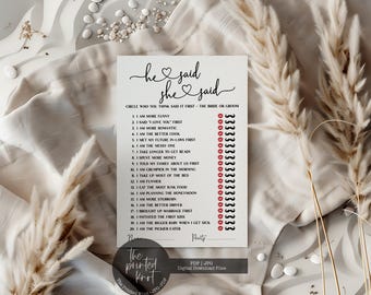 Printed or Printable He Said She Said, He Said She Said Game, Guess Who Said It Wedding Game, Bridal Shower Games, Wedding Game, Blair, 12