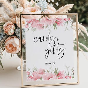 Letrero de boda con tarjetas y regalos, letrero floral para boda, letrero de boda con peonías, letrero floral para boda con tarjetas y regalos, Charlotte, 09