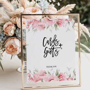 Letrero de boda con tarjetas y regalos, letrero floral para boda, letrero de boda con peonías, letrero floral para boda con tarjetas y regalos, Charlotte, 02