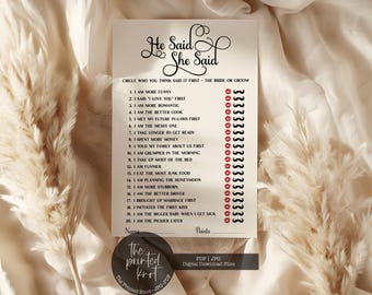 Printed or Printable He Said She Said, He Said She Said Game, Guess Who Said It Wedding Game, Bridal Shower Games, Wedding Game, Blair, 11