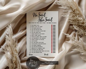 Printed or Printable He Said She Said, He Said She Said Game, Guess Who Said It Wedding Game, Bridal Shower Games, Wedding Game, Blair, 06