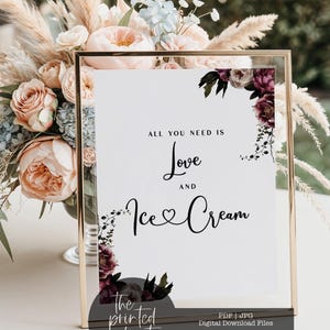 All You Need Is Love And Ice Cream Wedding Sign, Ice Cream Bar Wedding Sign, Peony Ice Cream Wedding Sign, Ice Cream Bar Sign, Adeline, 10
