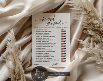 Printed or Printable He Said She Said, He Said She Said Game, Guess Who Said It Wedding Game, Bridal Shower Games, Wedding Game, Blair, 12