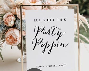 Let's Get This Party Popping Wedding Sign, Popcorn Bar Wedding Printable, Minimalist Popcorn Wedding Sign, Popcorn Wedding Sign, Blair, 01