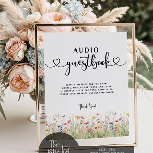 Ljudgästbok bröllopsskylt, gästbok bröllopsskylt, ljudgästbok bröllopsskylt med vildblomma, bröllopsskylt, utskrivbar bröllopsskylt, Madison, 10