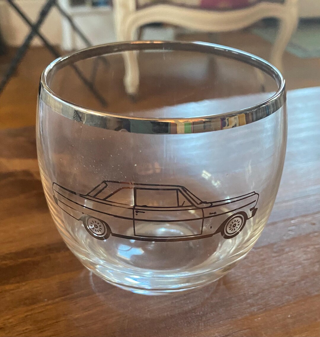 Vintage Car Rolly Polly Silver Rimmed Rocks Glass - Etsy
