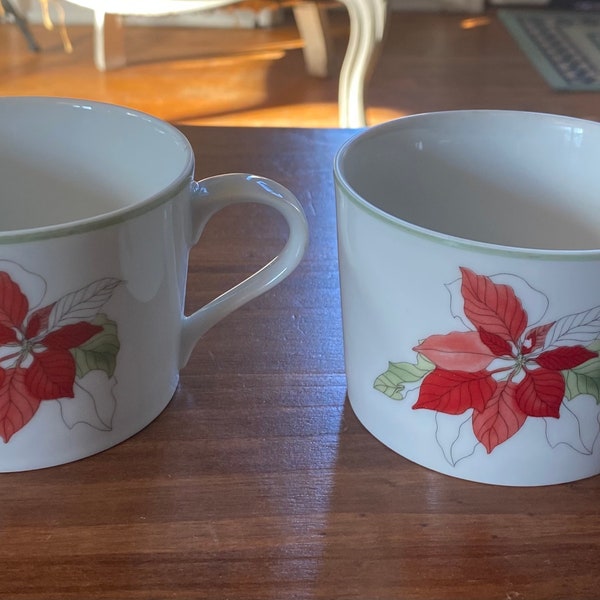 Vintage 1982 Block Spal Watetcolors Poinsettia by Mary Lou Goertzen Coffee Cup and Saucer - Set of 2 Cups and 1 Saucer