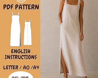 Linen Dress Pattern, Summer Shift Dress PDF