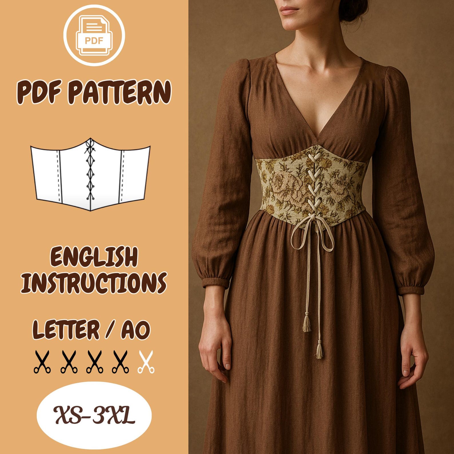 Corset Belt PDF Sewing Pattern – Renaissance Medieval Bodice ...
