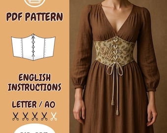Corset Belt PDF Sewing Pattern – Renaissance Medieval Bodice – Underbust Cincher  Instant Download