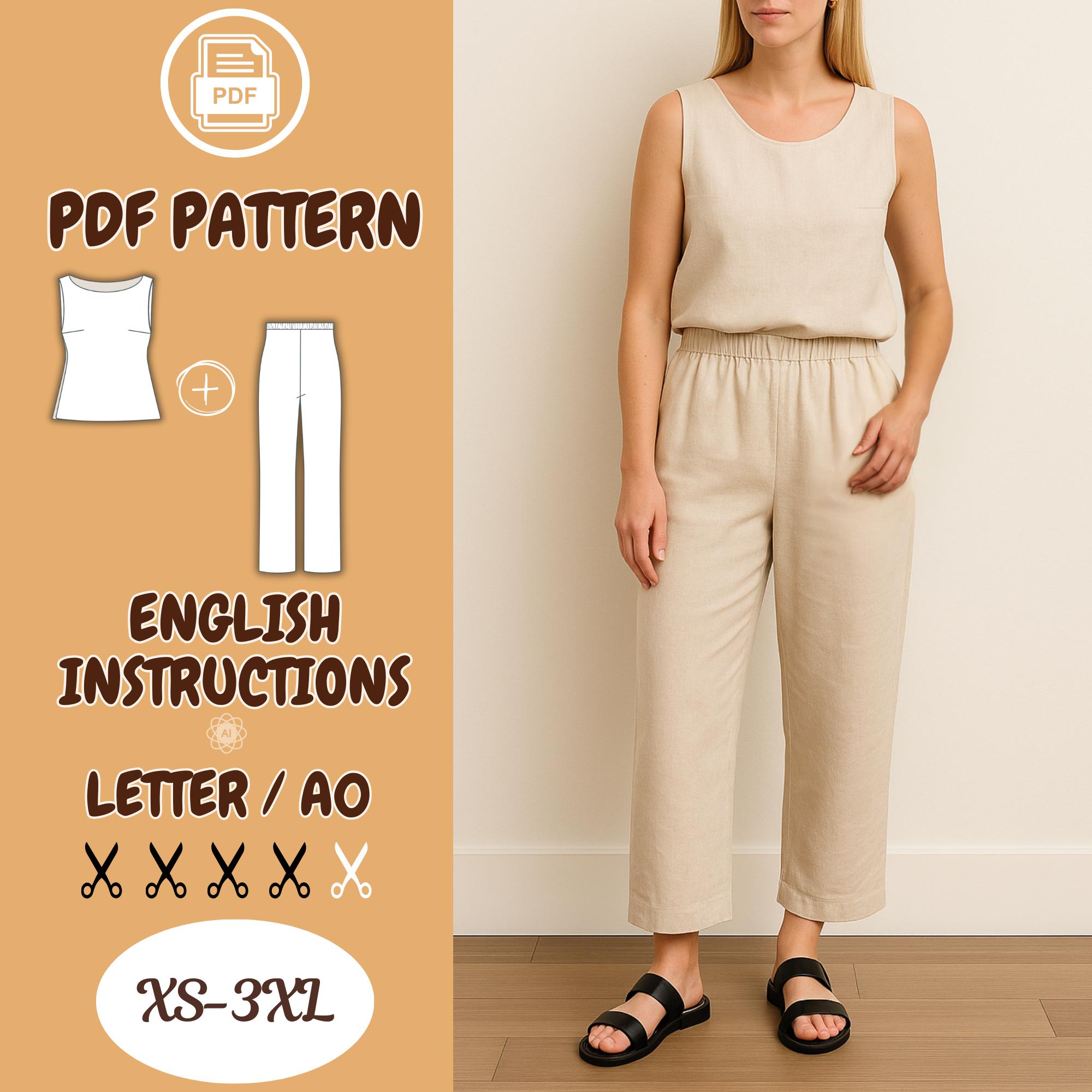 Linen Pants and Top Set PDF Sewing Pattern – Sleeveless Tank Top and Cropped Pants – Beginner Friendly – Women’s Lounge Set Pattern