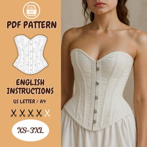 Mönster för sömlös korsett med överbystmotiv: Edwardiansk bustiertopp (PDF-mönster, XS-3XL)