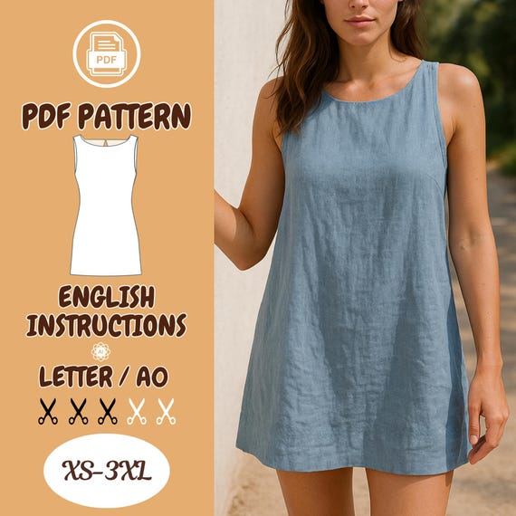 Linen Sleeveless Dress Sewing Pattern : Summer Beach, Beginner Friendly,  Minimalist| A-line Tunic - Etsy