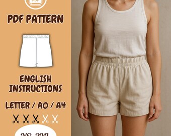 Elastic Waist Shorts Sewing Pattern – PDF Download, Women's Casual , Easy Summer, Travel, Minimalist