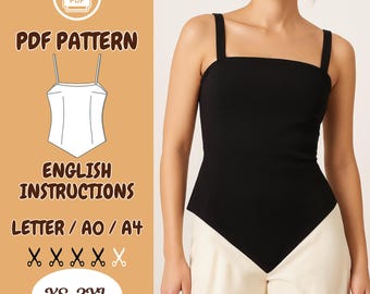 Pointed Hem Tank Top Sewing Pattern PDF - Asymmetrical, Straps Top, Irregular, Spaghetti