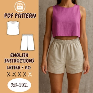 Linen Crop Top & Shorts Sewing Pattern: Beginner-Friendly (PDF Download) + Bonus Tote Bag Pattern