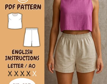 Linen Crop Top & Shorts Sewing Pattern: Beginner-Friendly (PDF Download) + Bonus Tote Bag Pattern