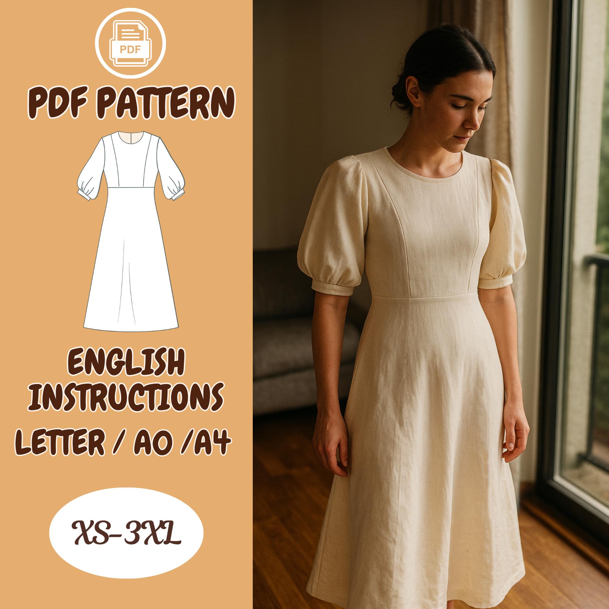 Linen Bishop Short Sleeve Midi Dress Sewing Pattern PDF  Princess Seam A- line, - Etsy