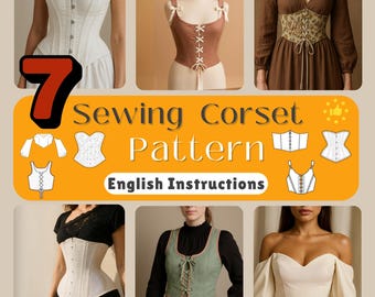 Korsett Schnittmuster-Bundle - 7 Korsett-Oberteile Unterbrust, Überbrust, Gürtel, Sweetheart Ausschnitt, Historisches Kleid, PDF