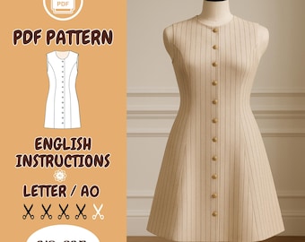 Sleeveless Button-Front Dress Sewing Pattern : A-Line Skirt, Summer Dress | Front Buttoned