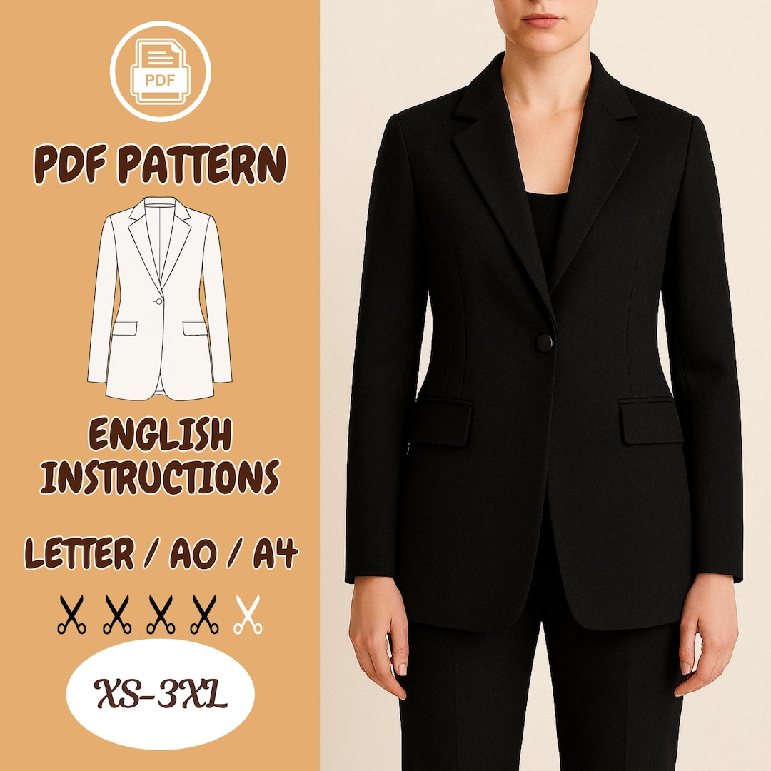 Classic Blazer Sewing Pattern PDF - Tailored Jacket, Women Blazer, Suit ...