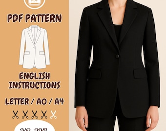 Patrón de costura en PDF para blazer clásico - Chaqueta a medida, blazer de mujer, traje, abrigo