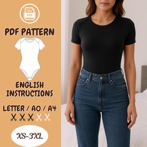 Patron de body près du corps, Patron de couture de body femme, Modèle de body haut court ballerine, Patron de body manches courtes facile, Body à boutons