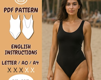 One Piece Swimsuit PDF Sewing Pattern - Bathing Suit, XS-3XL, Full Body Swimsuit, Summer