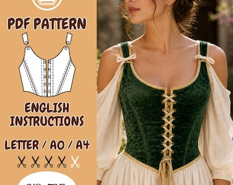 Corset Sewing Pattern, Lace Up Renaissance Bodice PDF