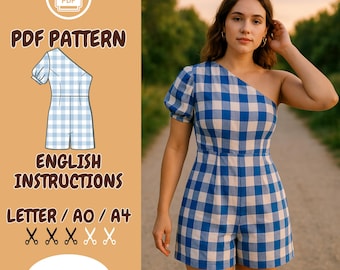 Padrão de costura de macacão Padrão de macacão confortável - Padrão de costura de macacão de verão, Padrão de costura de shorts de macacão de verão