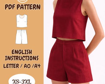 Set Linen Relaxed Crop Top and Palazzo Shorts, Summer Resort Wear Set, Two piece outfit