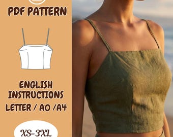Linen Cami Crop Top Sewing Pattern PDF,  Strap Top, Spaghetti Top, Beginner Friendly