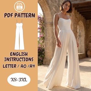 Bridal Jumpsuit, Wide Leg Jumpsuit Sewing Pattern PDF – Spaghetti Strap, Fitted Bodice, XS to 3XL