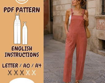 Women’s Jumpsuit Sewing Pattern, Overalls PDF Pattern