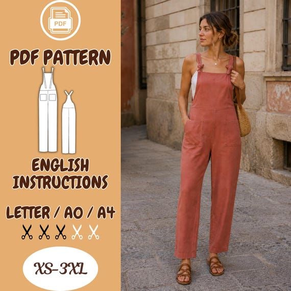 Women’s Jumpsuit Sewing Pattern, Overalls PDF Pattern