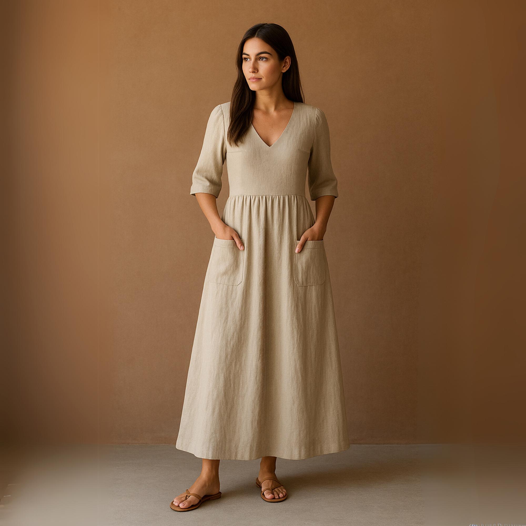 v neck linen dress pattern DIY Bias Cut V-Neck Dress + Sewing Pattern | Sew Along Tutorial
