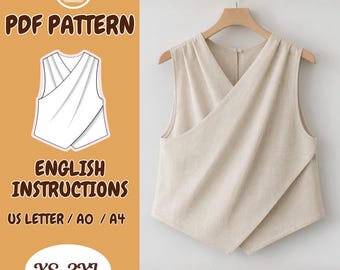 V-neck Sleeveless Irregular Vest, Diagonal Waistcoat, Tailored Top, Buttoned Shirt