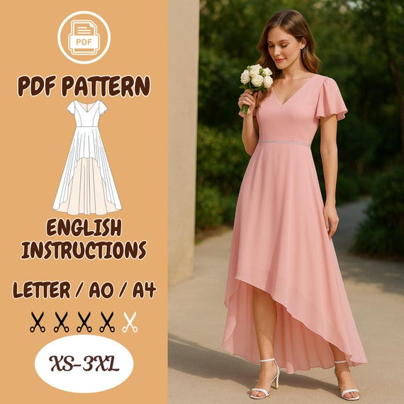 wedding bridesmaid dress patterns Satin A-line Bridesmaid Dress Sewing Pattern (PDF)