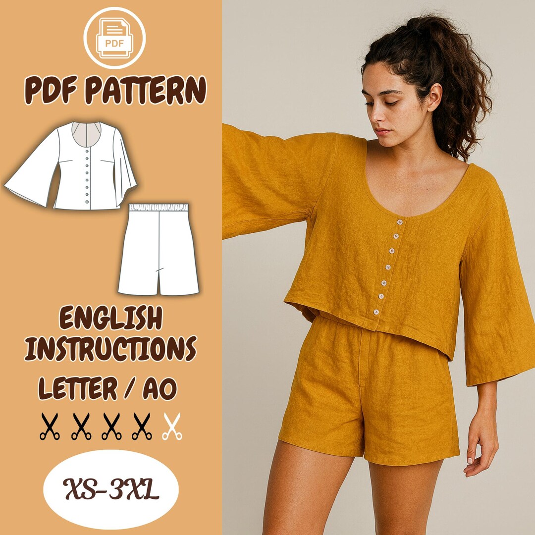 Linen Shorts and Top Set Sewing Pattern: Women's Loungewear (PDF ...