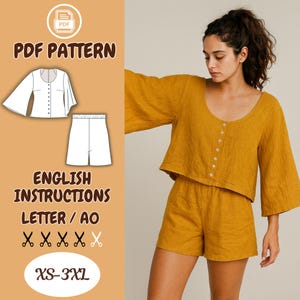 Linen Shorts and Top Set Sewing Pattern: Women&#39;s Loungewear (PDF Pattern)