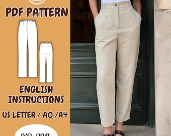 Linen Pants Sewing Pattern, High Waist Pleated Trousers PDF