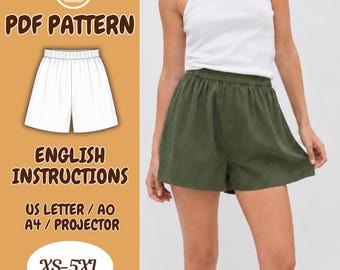 Wide Leg Shorts, Easy Beginner Project, Elastic Waist Linen Shorts PDF