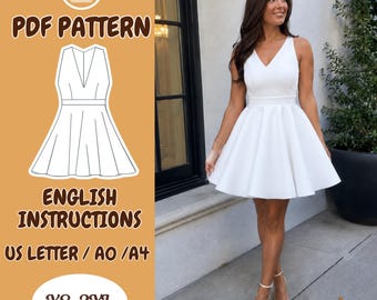 Mini Dress Sewing Pattern, V Neck Bridal Dress PDF