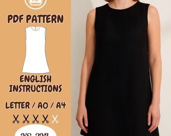 Sleeveless A-Line Dress Sewing Pattern PDF | Shift Dresses XS–3XL | Beginner Friendly | Trapeze Dress