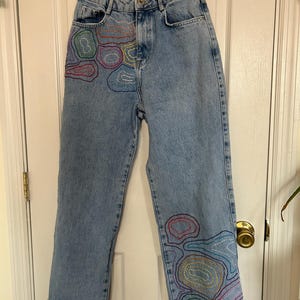 Hand Embroidered Upcyclced Zara Jeans