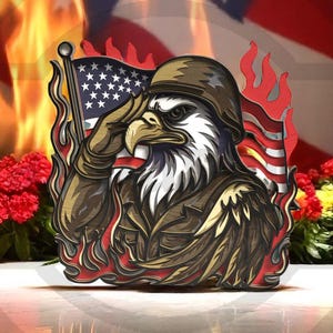 Patriotic Eagle Soldier 3D Layered SVG: USA Flag, Veteran Memorial