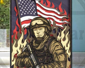 American Soldier Flag SVG -  3D Patriotic Laser Cut File - Digital Download