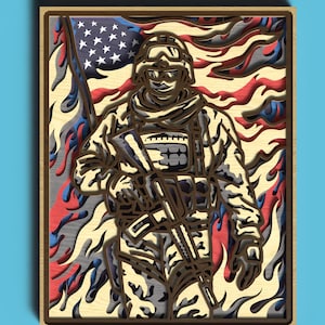 American Soldier SVG: Flame Flag Laser Cut File, Patriotic Wall Art - Digital Download
